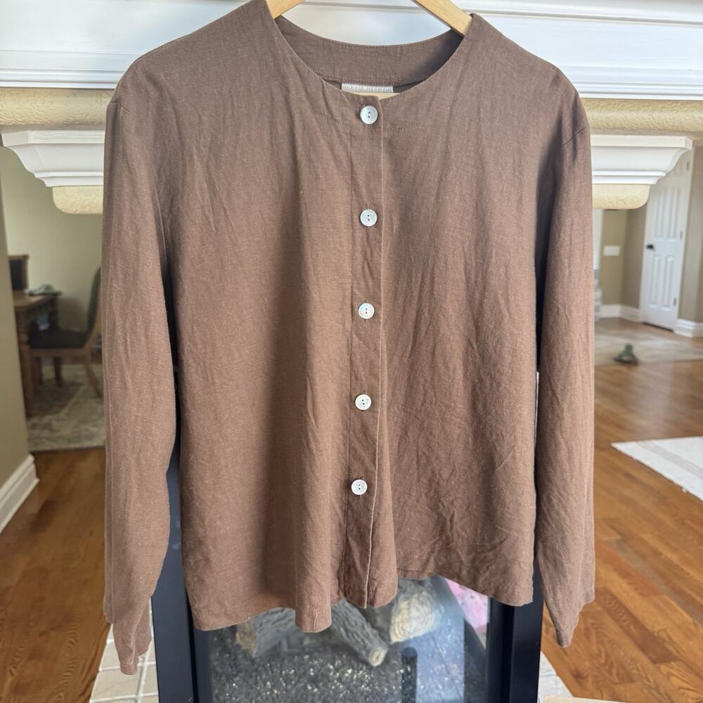 Coldwater Creek Women’s Cardigan Chocolate Brown Linen Blend Long Sleeve Small